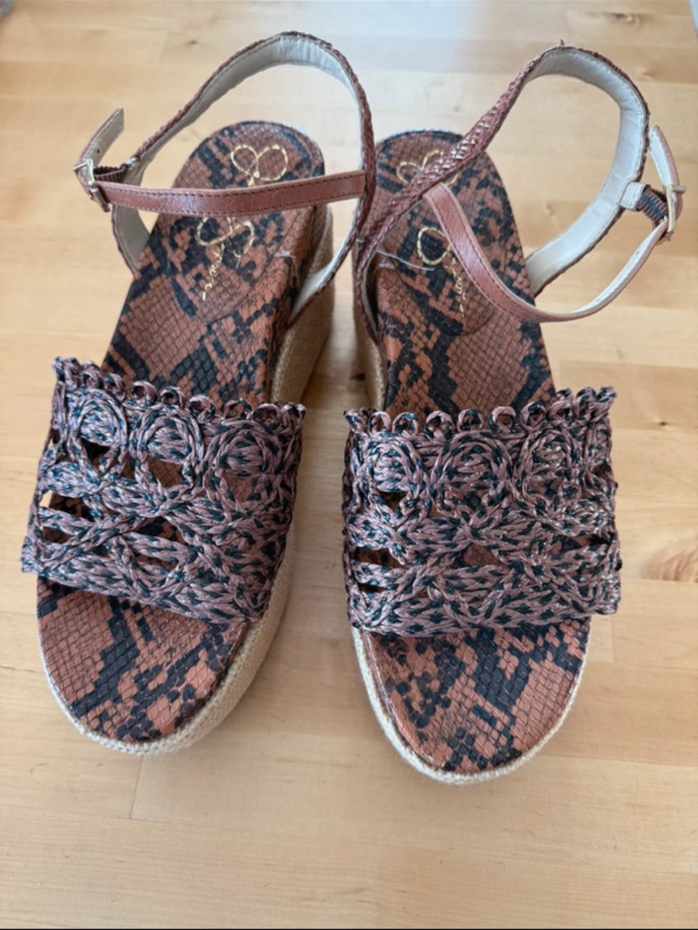 Jessica Simpson Brown Braided Espadrille Platform Sandals